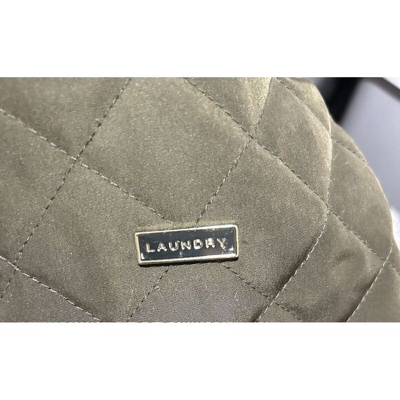 Laundry Shelli Segal Quilted Coat Women’s Medium Detachable Hood Green + Stain** - Picture 7 of 16